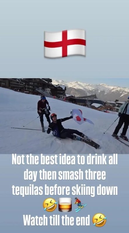 特里阿尔卑斯山滑雪惊魂;酒精作祟导致坡底重摔,视频自曝全过程。 娱乐新闻